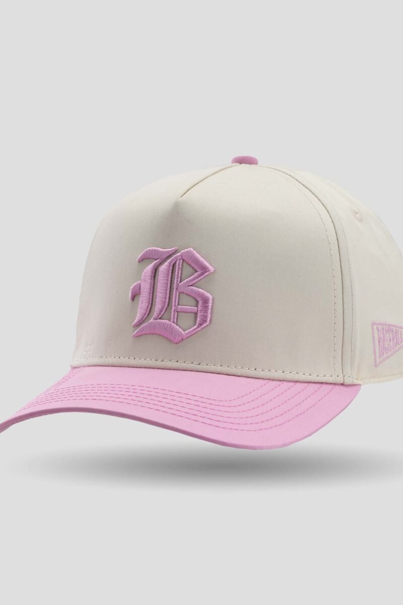 Baseballism Old English Home Plate B Five Panel Cap - Pink/Cream