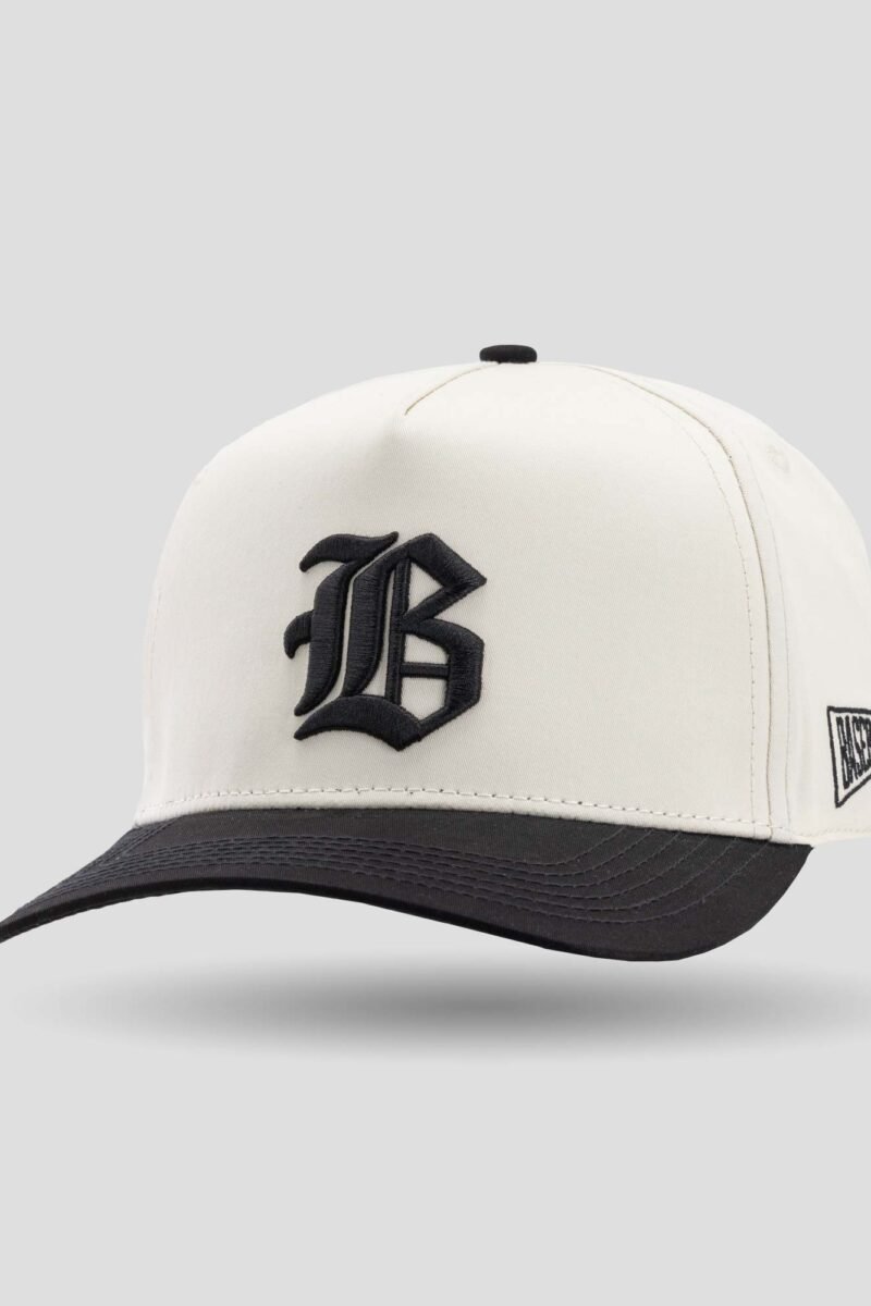 Baseballism Old English Home Plate B Five Panel Cap - Black/Cream
